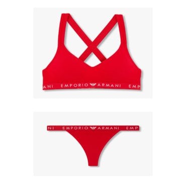 EMPORIO ARMANI 여성 로고 밴딩 패디드 브라렛 브라 & 티팬티 세트(0824381521/10521)