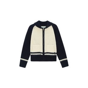 Flower Barsity Zipup Wool Jacket - navy cream