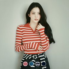 지오다노 355515 한소희 12gg 립 골지 오픈카라넥 니트 스웨터