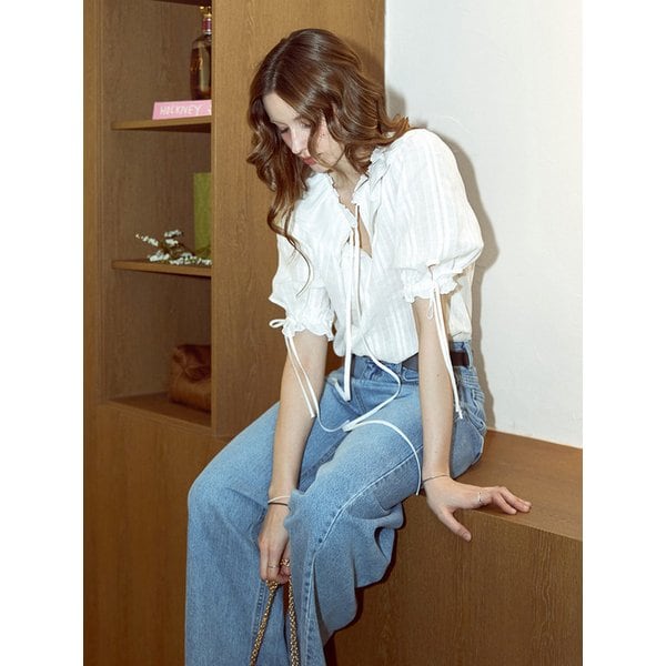 자가드 프릴 카라블라우스_WHITE