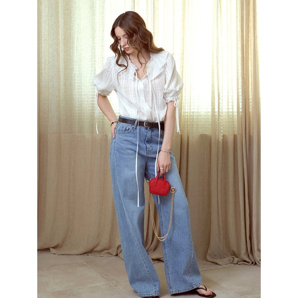 자가드 프릴 카라블라우스_WHITE