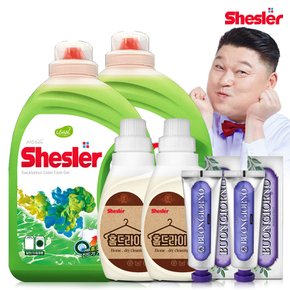 강호동의 쉬슬러 액상 세제 유칼립투스 3.05L 2개+홈드라이전용 650ml 2개+잇몸케어 치약 100g 2개.