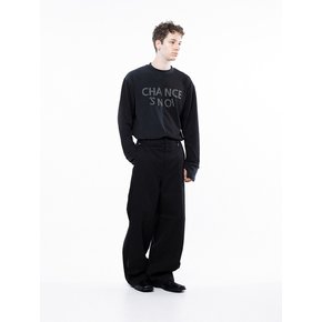 Side Tuck Wide Cotton Slacks - Black /M243PT04BK