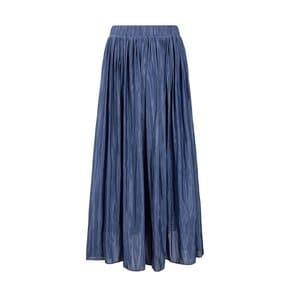 silk pleats skirt_blue