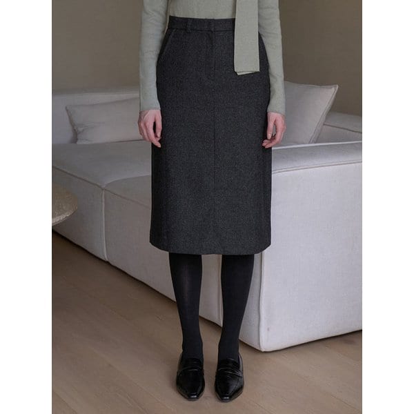 트윌 울 미디 스커트 차콜 J1843