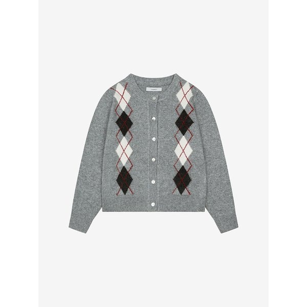 라운드넥 아가일 니트 가디건 (VLCCX2951)