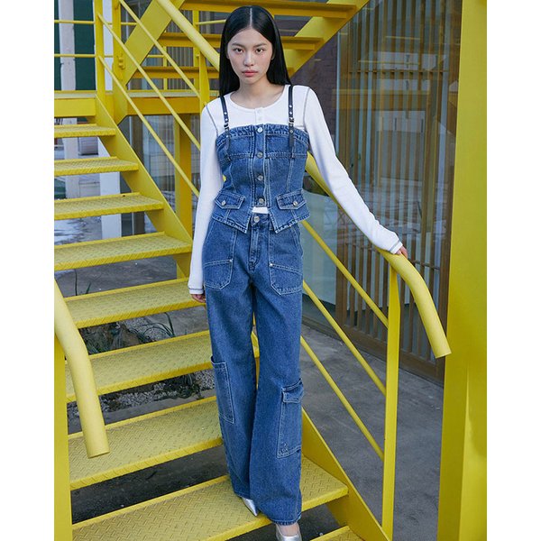 [시흥점] 여성 언발 포켓 와이드 나스판 데님팬츠 (ES1DP760)