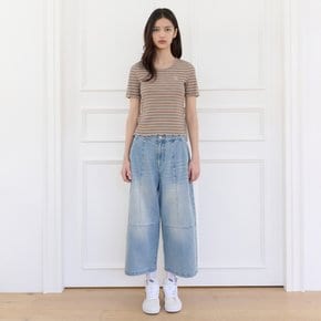 스트라이프 인타록 배색 티셔츠 T264MTS936W