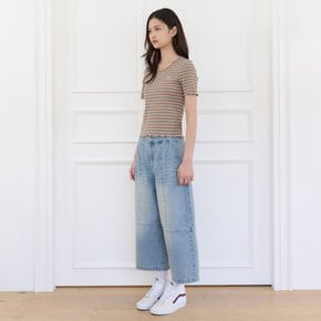 스트라이프 인타록 배색 티셔츠 T264MTS936W