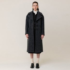 Alpaca 알파카 Wool Blended Boucle Coat Charcoal-Melange