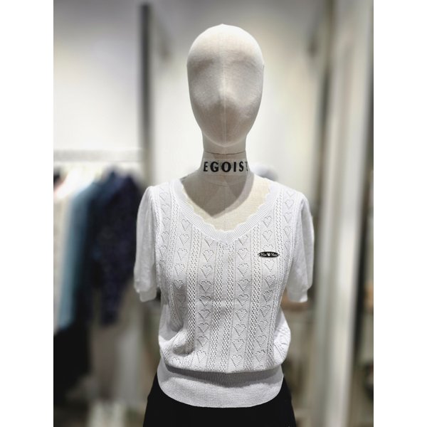 [여주점] 하트 V넥 스캘럽 반팔 니트 ES2OKH54