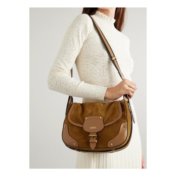 시에라 스터드 가죽 트리밍 스웨이드 숄더 백 탠 브라운 1647597357821040