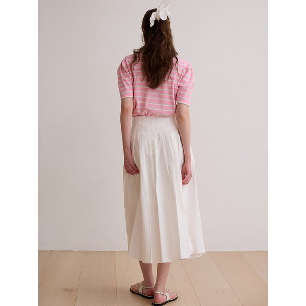 Stripe collar puff top - Pink