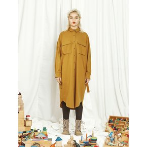 3D pocket belted shirt dress-Mustard