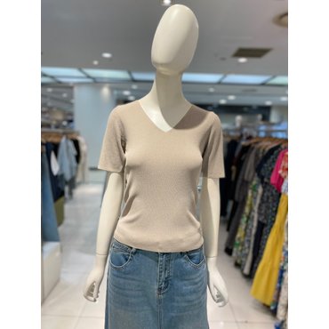 파프리카 모던 브이넥 골지 반팔 니트/SK2KT506