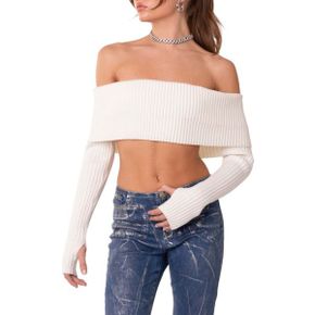 4346780 EDIKTED Astrea Foldover Off the Shoulder Crop Sweater