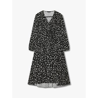 GCUT 플라워 패턴 셔링 디테일 드레스_블랙 7214337103