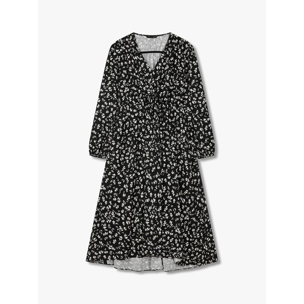 플라워 패턴 셔링 디테일 드레스_블랙 7214337103