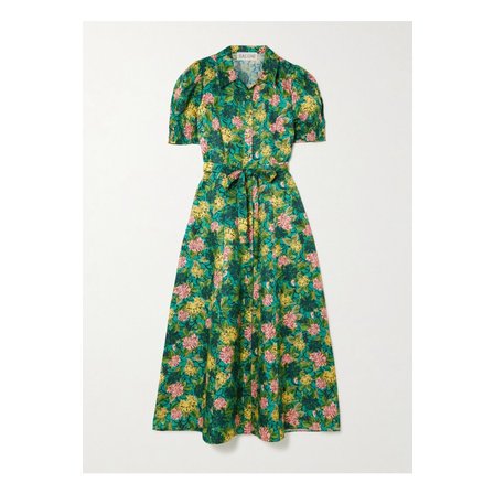 Saloni 살로니 바네사 D 벨트 프린트 실크 미디 셔츠 드레스 그린 1647597359878420