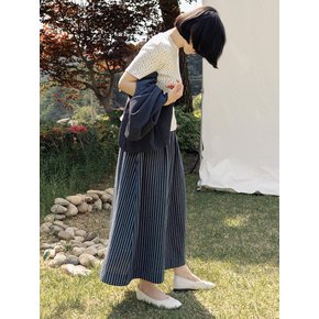 26SS 스트라이프 코튼린넨 롱 스커트 네이비 642601TNV