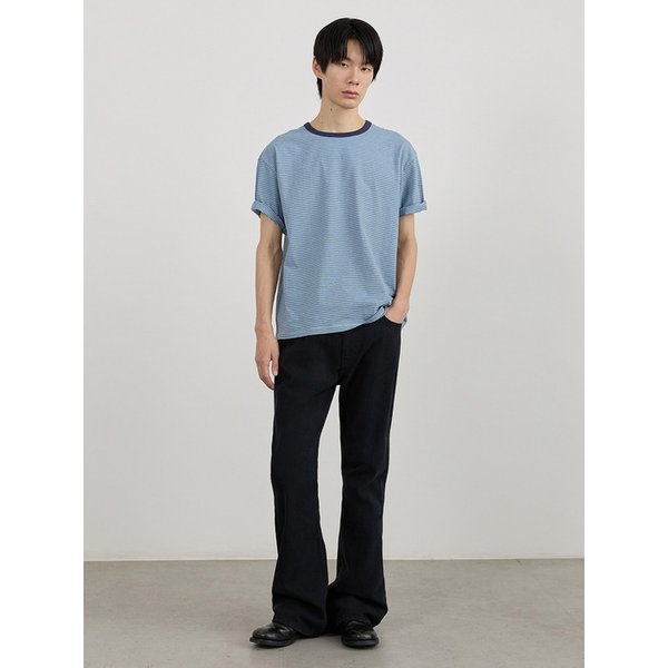 COMFORT SEMI-CROPPED STRIPE HALF-SLEEVE TOP BL