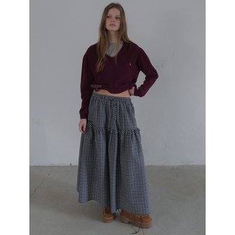그노노이 시어서커 체크 롱 스커트(Navy)