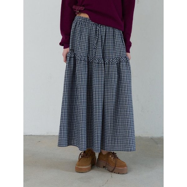 시어서커 체크 롱 스커트(Navy)