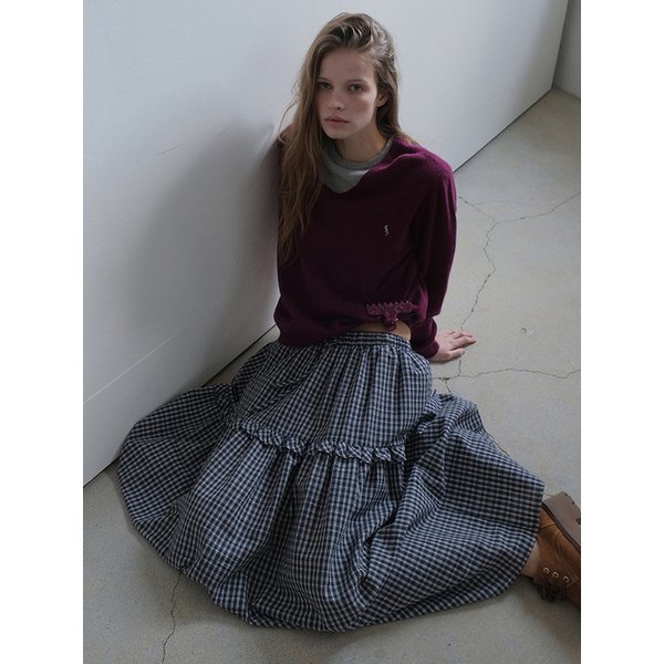 시어서커 체크 롱 스커트(Navy)