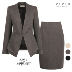 VIVID SET 여성 세라 노카라 정장자켓+정장스커트 세트