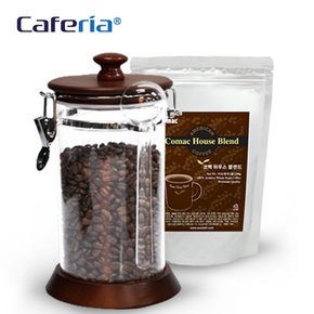 Caferia 나무/아크릴 밀폐용기 1000ml+코맥 하우스 블렌드 200g(CA3-C2) [보관용기/볶은원두/커피콩/드립커비/커피용품]