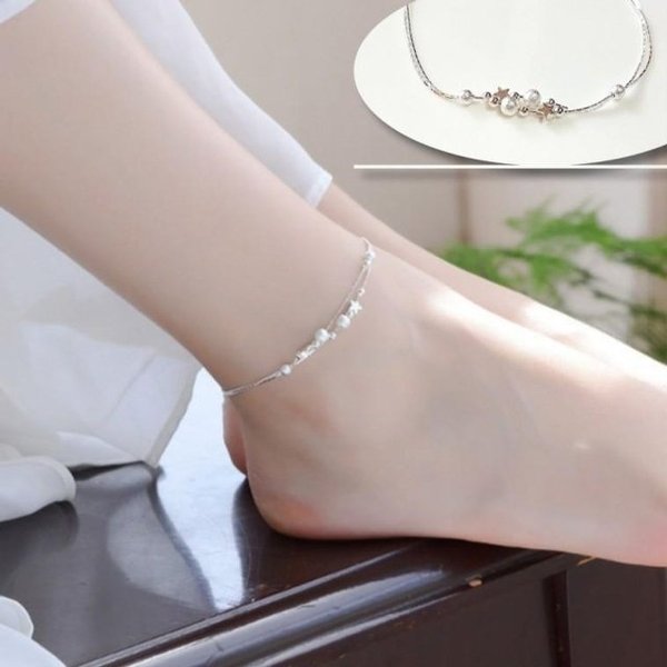 T0415 은색 별우주 두줄 발찌 스타볼 발찌 패션 생일 (WA99B80)