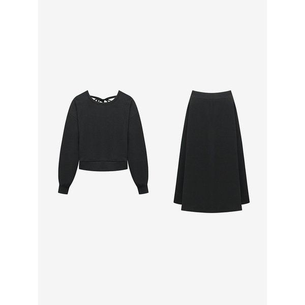 백 리본 스웻셔츠 + 훌 스커트 SET  (VMOBB1502)