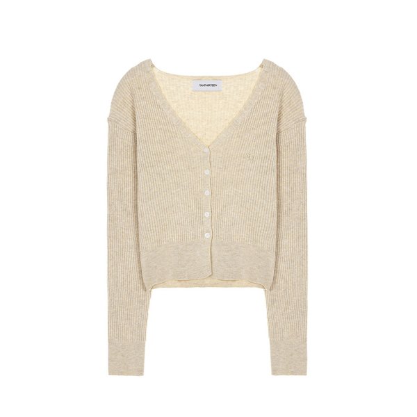 BUTTON-UP RIBBED KNIT CARDIGAN_BEIGE
