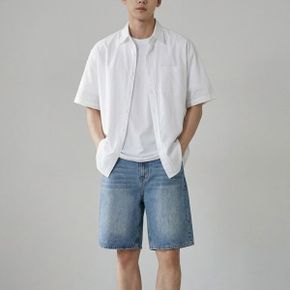 남자 여자 5부 사이드 절개 워싱 와이드 원턱 청반바지_P427028668