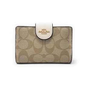 미국 코치 여성지갑 Coach Womens Medium Corner Zip Wallet in Signature Canvas Gold/KHAKI/CH