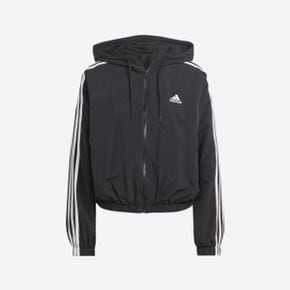 (W) 아디다스 에센셜 3S 우븐 윈드브레이커 자켓 블랙 화이트 - KR 사이즈 (W) Adidas Essential