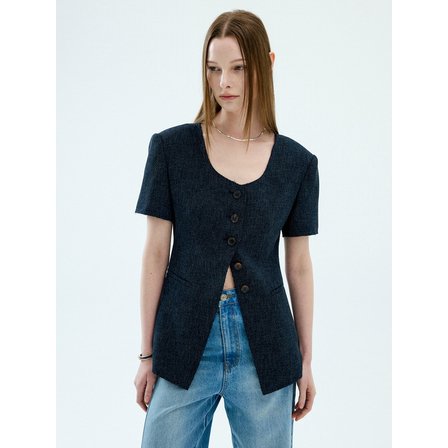 르하스 SCOOP NECK SLIM FIT HALF SLEEVE JACKET_NAVY