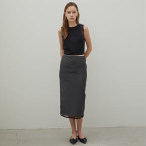 Oganza Silk Layered Midi Skirt Charcoal