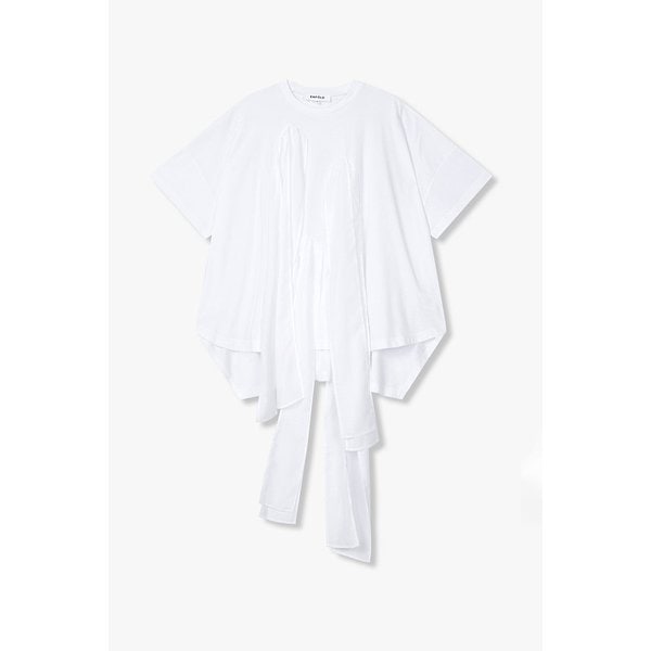 리본 모티프 드롭 숄더 티셔츠 (화이트) EN15108033000