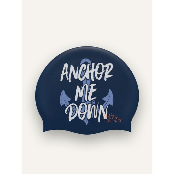 Anchor Me Down Navy Silicone Swim Cap