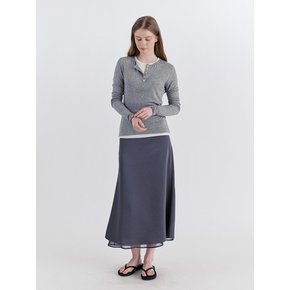 Classic Layered Satin Chiffon Long Skirt - Gray