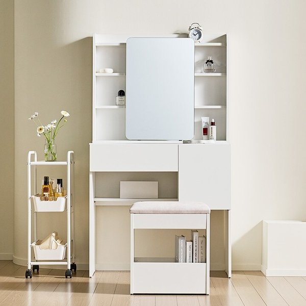 라움디 800 슬라이딩 거울 수납 서랍 화장대 세트 [착불]