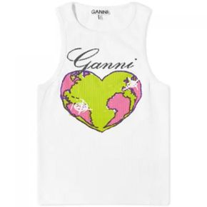 24 WHITE GRAPHIC RIB HEART TANK TOP T3781 151 화이트 그래픽 리브 하트 탱크 탑 민소매