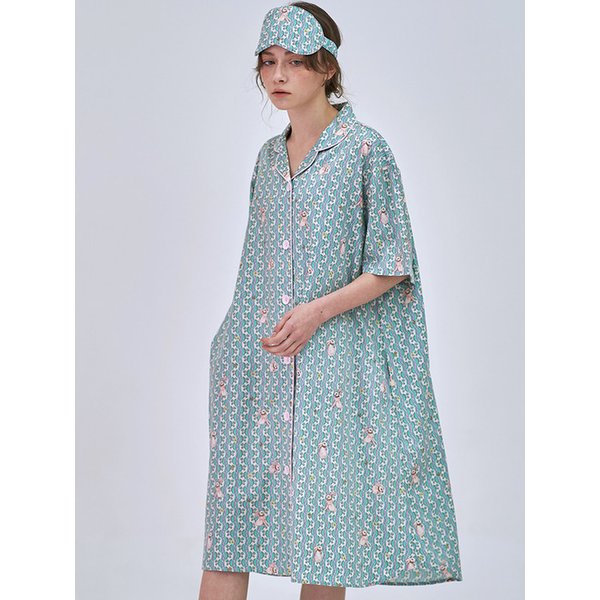 텐셀 모달 원더랜드래빗 패턴 반팔 원피스 여성 잠옷