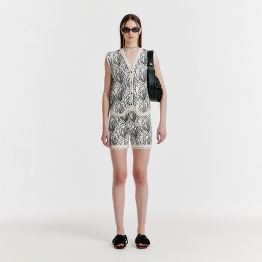 EENK YEARBY Jacquard Knit Shorts - White/Black