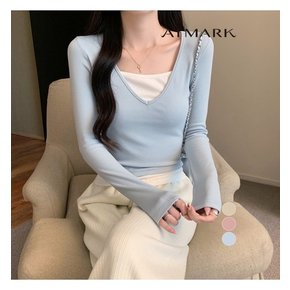 ATMARK 페이크레이어링브이넥티셔츠_AA46TS006G