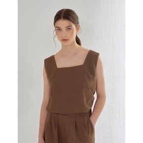 LINEN SQUARE NECK SLEEVELESS BROWN