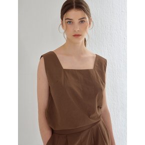 LINEN SQUARE NECK SLEEVELESS BROWN