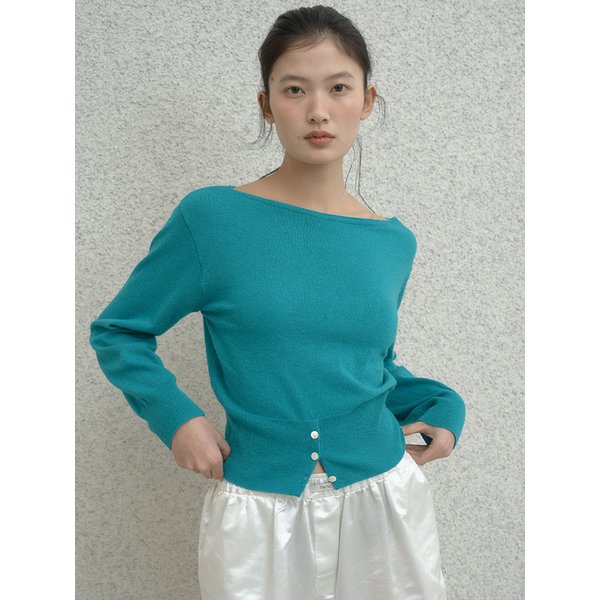 Silk Low Button knitwear - [Green]