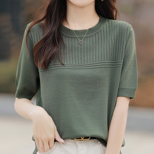 나바바 / NK3045 여성 아이스쿨 심플 데일리 반팔 니트티